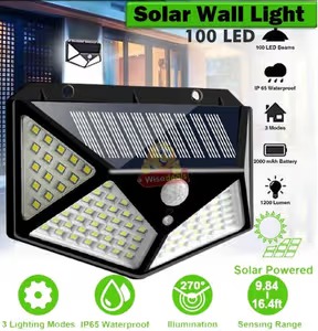 100 LED Solar Power Sensor Wall Light – Ip65 Waterproof Outdoor Security Motion Sensor Lamp with 3 Lighting Modes